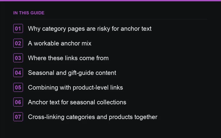 In this guide: Anchor Text for E-Commerce Category Pages