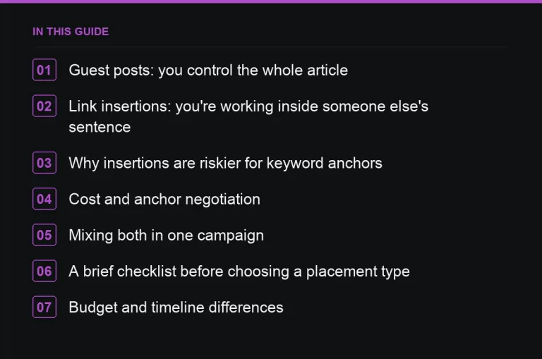 In this guide: Anchor Text: Guest Posts vs Link Insertions