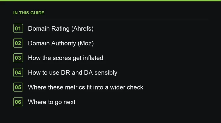 In this guide: Domain Rating vs Domain Authority: What Each Metric Actually Measures