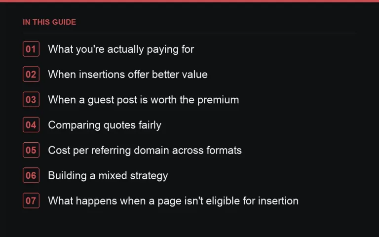 In this guide: Link Insertion vs Guest Post: Comparing the Real Cost