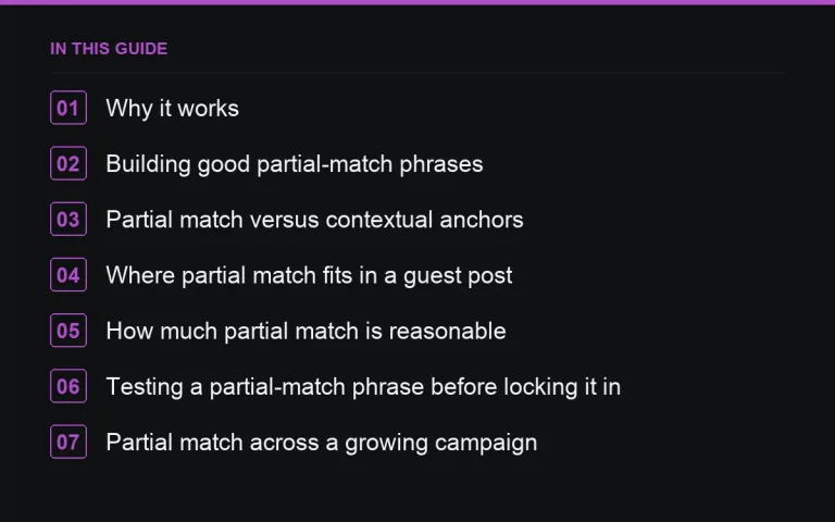 In this guide: Partial-Match Anchor Text: The Middle Ground That Works